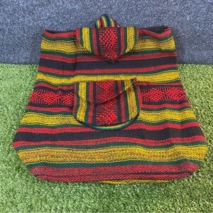 Handmade Rasta Drawstring Backpack Hippie Boho Hippie Baja Bag Pocket Zipper